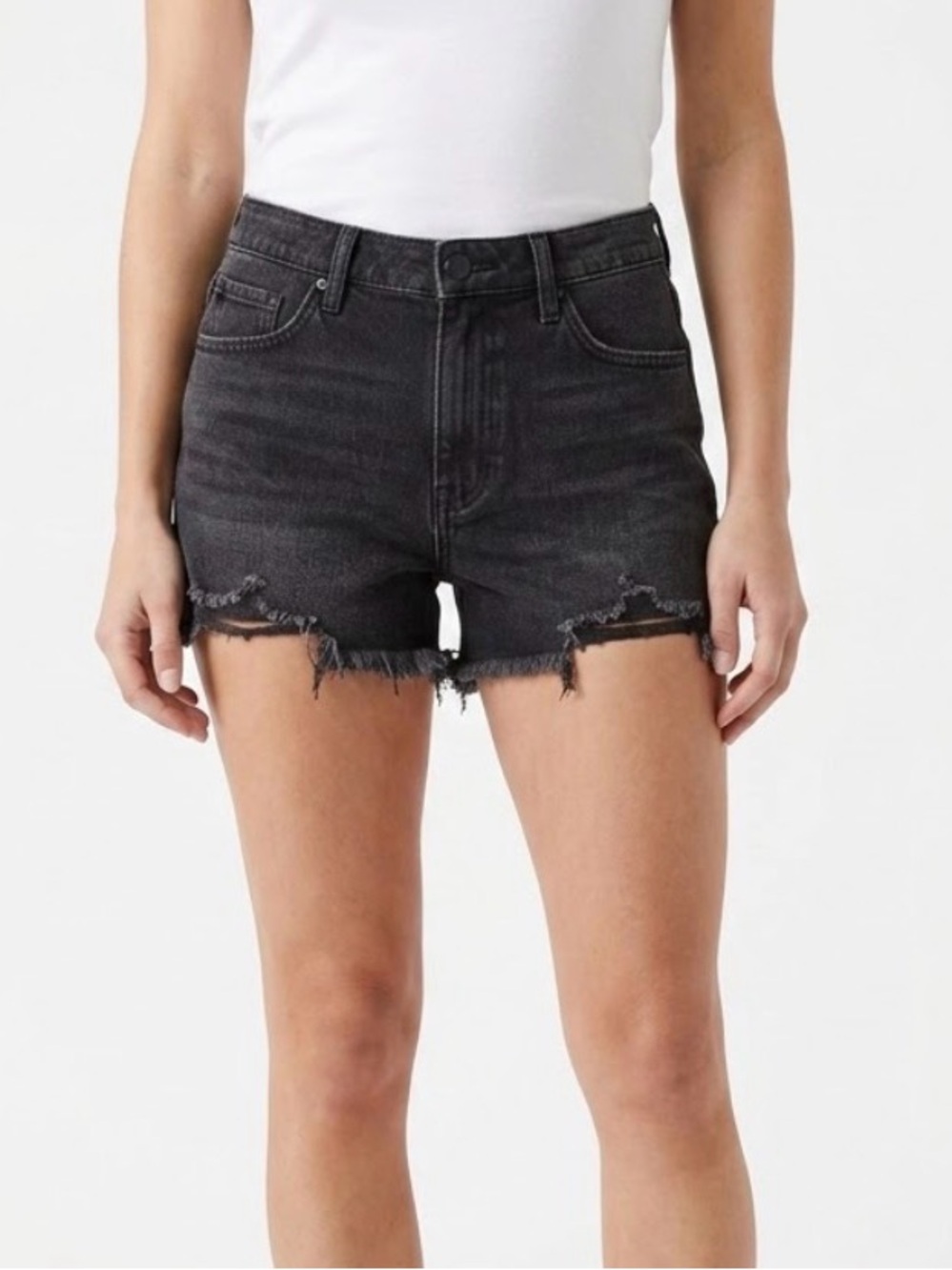 KanCan Black Distressed High-Rise Denim Shorts
